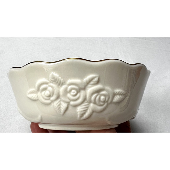 LENOX Bowl Rose‎ Blossom Pattern 24 KT Gold Trim Scallop Edge 6" Wide 2" Tall - Picture 1 of 9